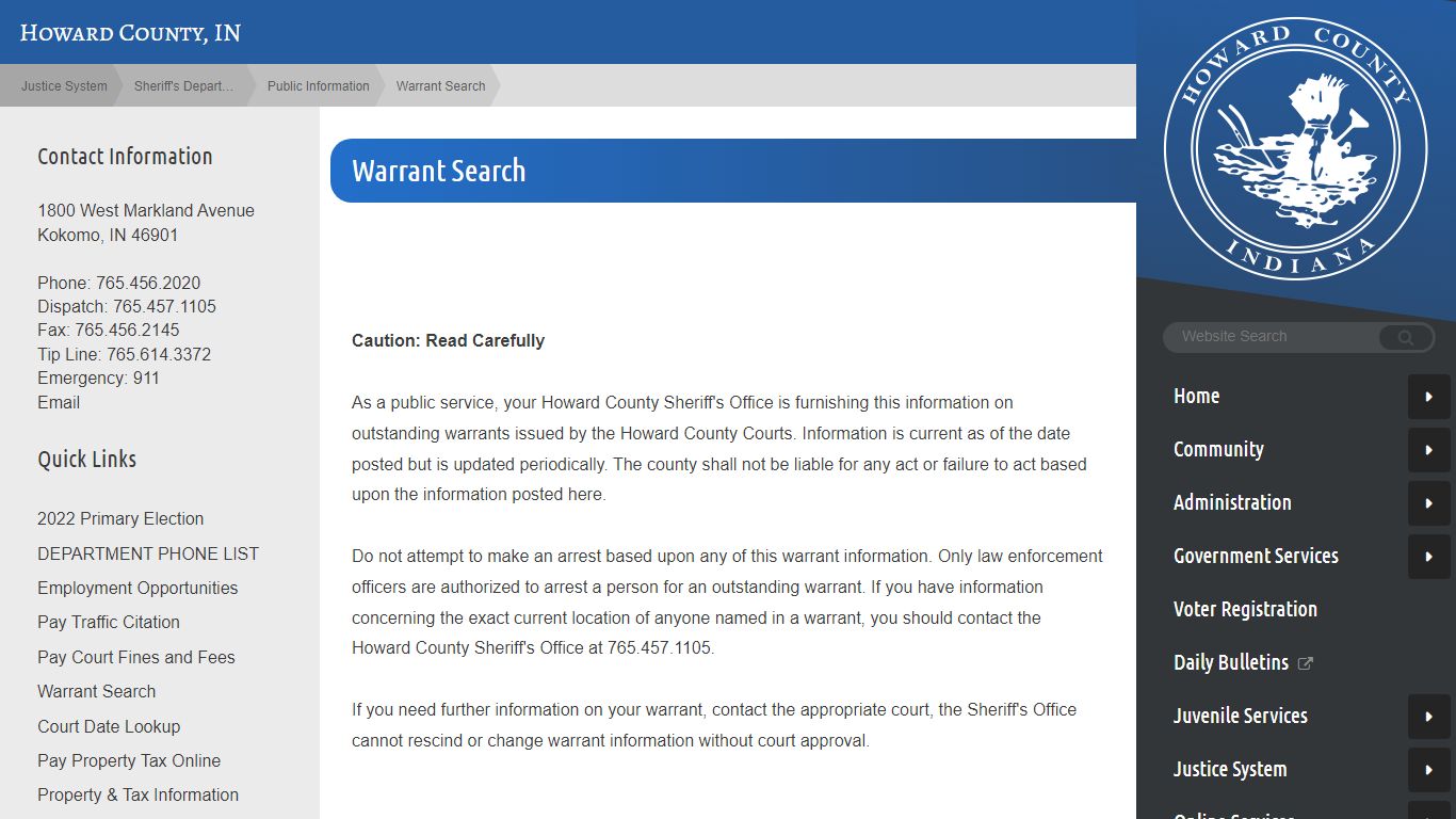 Howard County Indiana Warrant Search
